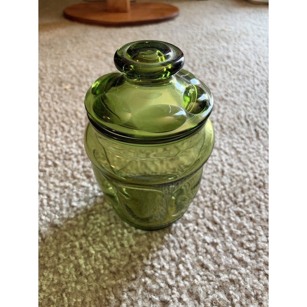 Bubble Glass Olive Green Apothecary Canister Medium Jar with Lid